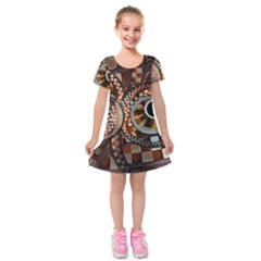 Midnight Never Ends, A Red Checkered Diner Fractal Kids  Short Sleeve Velvet Dress by jayaprime