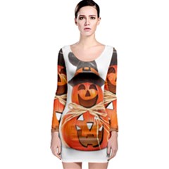 Funny Halloween Pumpkins Long Sleeve Bodycon Dress by gothicandhalloweenstore