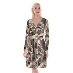 The Birth Of Christ Long Sleeve Velvet Front Wrap Dress by Valentinaart