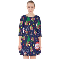 Santa And Rudolph Pattern Smock Dress by Valentinaart