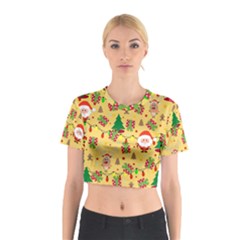 Santa And Rudolph Pattern Cotton Crop Top by Valentinaart