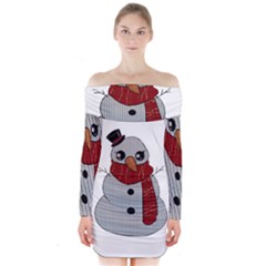 Kawaii Snowman Long Sleeve Off Shoulder Dress by Valentinaart