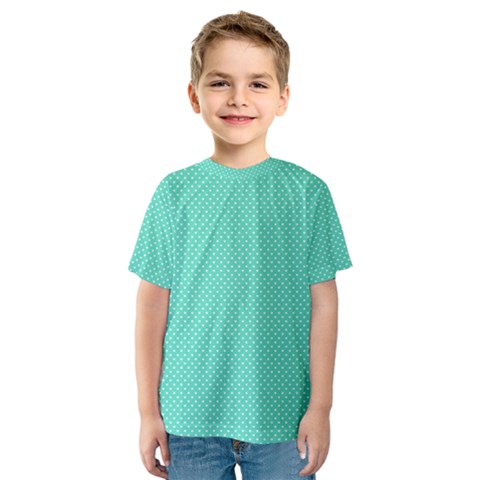 White Polkadot Hearts On Tiffany Aqua Blue  Kids  Sport Mesh Tee by PodArtist