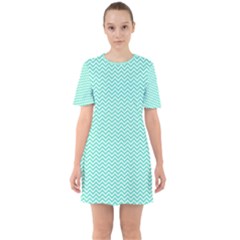 Tiffany Aqua Blue Chevron Zig Zag Sixties Short Sleeve Mini Dress by PodArtist