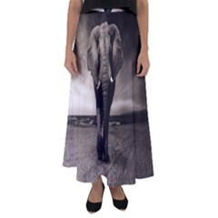 Elephant Black And White Animal Flared Maxi Skirt by Celenk