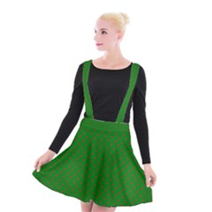 Mini Red Dots On Christmas Green Suspender Skater Skirt by PodArtist