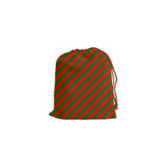 Red And Green Christmas Candycane Stripes Drawstring Pouches (xs)  by PodArtist