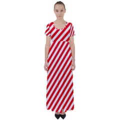 Christmas Red And White Candy Cane Stripes High Waist Short Sleeve Maxi Dress by PodArtist