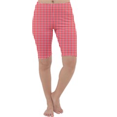 Small Snow White And Christmas Red Gingham Check Plaid Cropped Leggings  by PodArtist