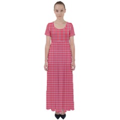 Small Snow White And Christmas Red Gingham Check Plaid High Waist Short Sleeve Maxi Dress by PodArtist