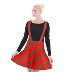 Christmas Red And Green Bedding Stripes Suspender Skater Skirt by PodArtist