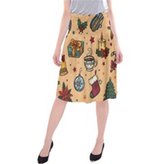 Cute Vintage Christmas Pattern Midi Beach Skirt by allthingseveryone