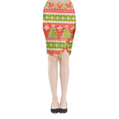 Christmas Tree Ugly Sweater Pattern Midi Wrap Pencil Skirt by allthingseveryone