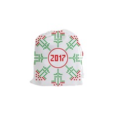 Snowflake Graphics Date Year Drawstring Pouches (small)  by Celenk