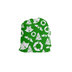 Green White Backdrop Background Card Christmas Drawstring Pouches (small)  by Celenk