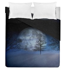 Winter Wintry Moon Christmas Snow Duvet Cover Double Side (queen Size) by Celenk