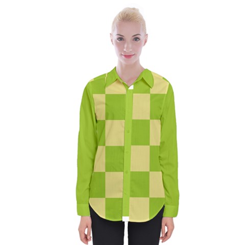 Green And Yellow (square Pattern) Womens Long Sleeve Shirt by berwies