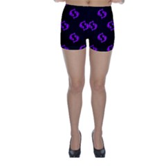 Purple Pisces On Black Background Skinny Shorts by allthingseveryone