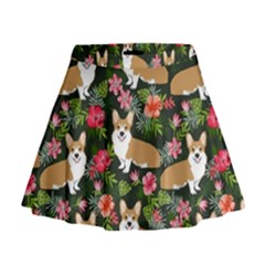 Welsh Corgi Hawaiian Pattern Florals Tropical Summer Dog Mini Flare Skirt by Celenk