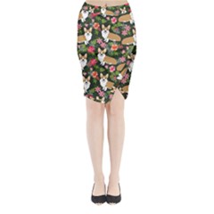 Welsh Corgi Hawaiian Pattern Florals Tropical Summer Dog Midi Wrap Pencil Skirt by Celenk