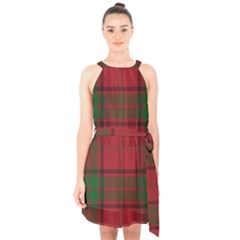 Red And Green Tartan Plaid Halter Collar Waist Tie Chiffon Dress by allthingseveryone