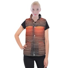 Background Red Orange Modern Women s Button Up Puffer Vest by Celenk