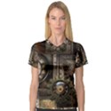 Steampunk, Wonderful Clockwork With Gears V-Neck Sport Mesh Tee View1