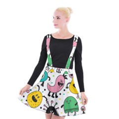 Cute And Fun Monsters Pattern Suspender Skater Skirt by Bigfootshirtshop