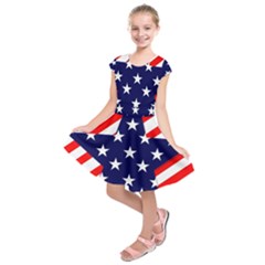 Patriotic Usa Stars Stripes Red Kids  Short Sleeve Dress by Celenk