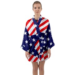 Patriotic Usa Stars Stripes Red Long Sleeve Kimono Robe by Celenk