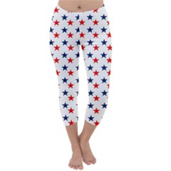 Patriotic Red White Blue Stars Usa Capri Winter Leggings  by Celenk