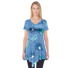 Cute Narwhal Pattern Short Sleeve Tunic  by Bigfootshirtshop