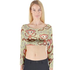 Cute Cartoon Monkeys Pattern Long Sleeve Crop Top by Bigfootshirtshop