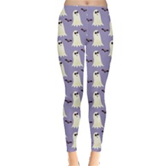 Bat And Ghost Halloween Lilac Paper Pattern Leggings  by Celenk