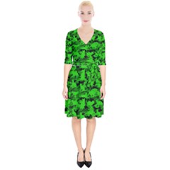 Bright Neon Green Catmouflage Wrap Up Cocktail Dress by PodArtist