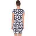 Black and White Catmouflage Camouflage Capsleeve Drawstring Dress  View2