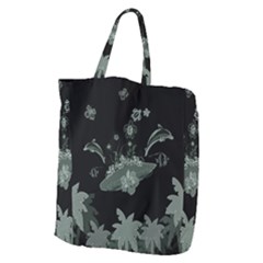 Surfboard With Dolphin, Flowers, Palm And Turtle Giant Grocery Zipper Tote by FantasyWorld7