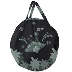 Surfboard With Dolphin, Flowers, Palm And Turtle Giant Round Zipper Tote by FantasyWorld7