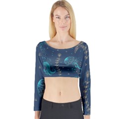 Arabesque Vintage Graphic Nature Long Sleeve Crop Top by Bigfootshirtshop