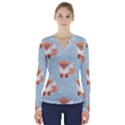 Cute Fox Pattern V-Neck Long Sleeve Top View1