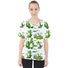 Crocodiles In The Pond V-neck Dolman Drape Top by Bigfootshirtshop