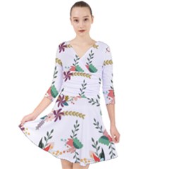 Floral Backdrop Pattern Flower Quarter Sleeve Front Wrap Dress	 by Celenk