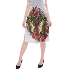 Vintage Butterfly Flower Midi Beach Skirt by Celenk