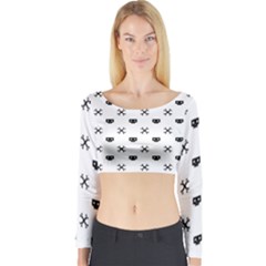 Black Pixel Skull Pirate Long Sleeve Crop Top by jumpercat