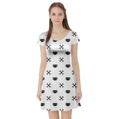 Black Pixel Skull Pirate Short Sleeve Skater Dress by jumpercat