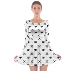 Black Pixel Skull Pirate Long Sleeve Skater Dress by jumpercat