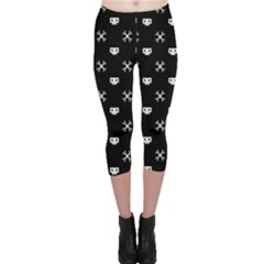 White Pixel Skull Pirate Capri Leggings  by jumpercat