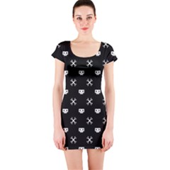 White Pixel Skull Pirate Short Sleeve Bodycon Dress by jumpercat