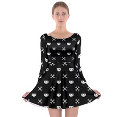 White Pixel Skull Pirate Long Sleeve Skater Dress by jumpercat