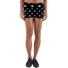 White Pixel Skull Pirate Yoga Shorts by jumpercat